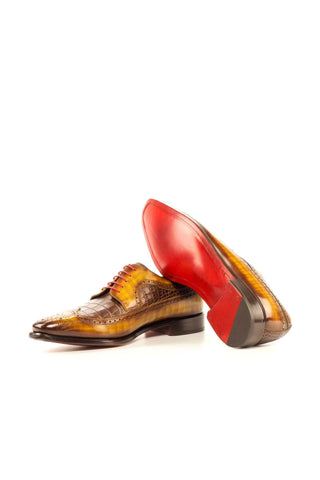 Ambrogio Cognac & Brown Crocodile Embossed / Patina Leather Longwing Blucher Oxfords (AMB1376)-AmbrogioShoes