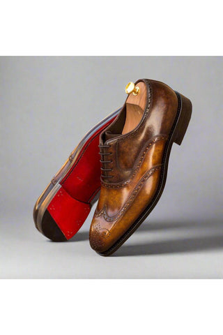 Ambrogio Cognac & Brown Patina Leather Full Brogue Oxfords(AMB1269)