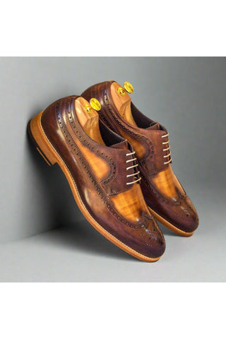 Ambrogio Cognac & Brown Patina Leather Longwing Blucher Oxfords (AMB1088)