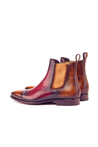 Ambrogio Cognac & Burgundy Crust Patina Leather Cap-Toe Chelsea Boots (AMB1029)-AmbrogioShoes