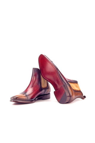 Ambrogio Cognac & Burgundy Crust Patina Leather Cap-Toe Chelsea Boots (AMB1029)-AmbrogioShoes
