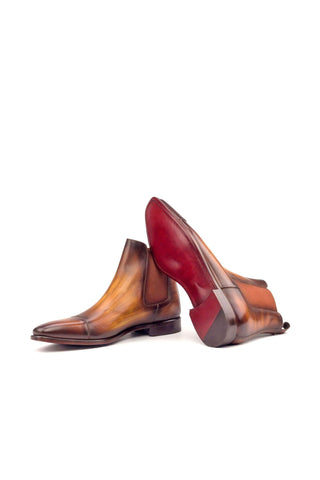 Ambrogio Cognac Crust Patina Leather Cap-Toe Chelsea Boots (AMB1031)-AmbrogioShoes