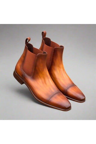 Ambrogio Cognac Crust Patina Leather Cap-Toe Chelsea Boots (AMB1031)