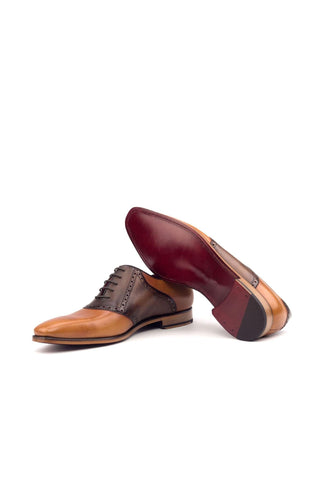 Ambrogio Cognac & Dark Brown Leather Saddle Oxfords (AMB1477)-AmbrogioShoes