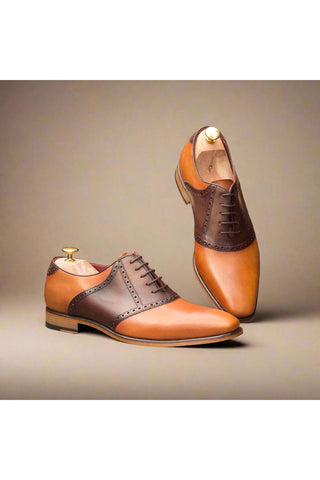 Ambrogio Cognac & Dark Brown Leather Saddle Oxfords (AMB1477)-AmbrogioShoes