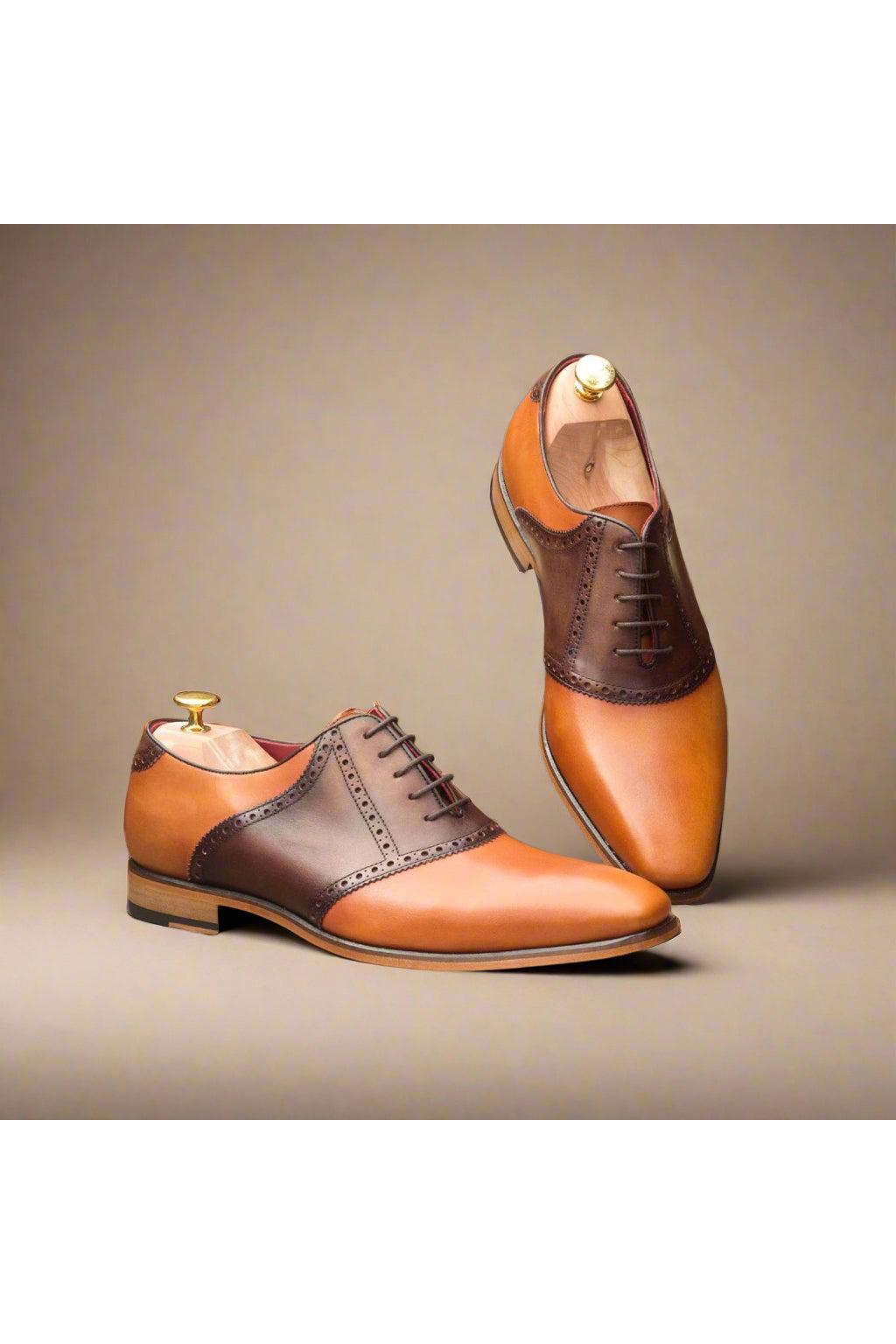 Ambrogio Cognac & Dark Brown Leather Saddle Oxfords (AMB1477)