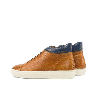 Ambrogio Cognac & Navy Snake-Skin Casual High-Top Sneakers (AMB1343)