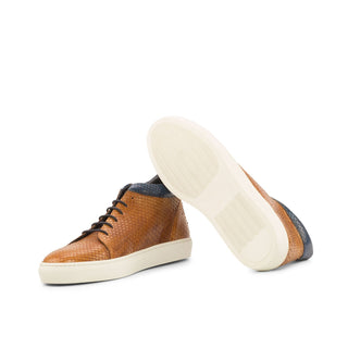 Ambrogio Cognac & Navy Snake-Skin Casual High-Top Sneakers (AMB1343)