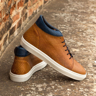 Ambrogio Cognac & Navy Snake-Skin Casual High-Top Sneakers (AMB1343)