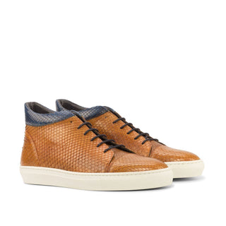 Ambrogio Cognac & Navy Snake-Skin Casual High-Top Sneakers (AMB1343)