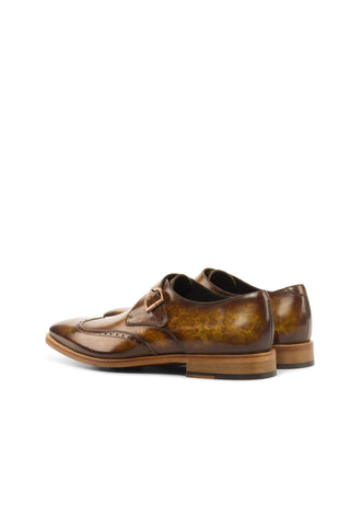 Ambrogio Cognac Patina Leather Monk-Straps Loafers (AMB1058)-AmbrogioShoes