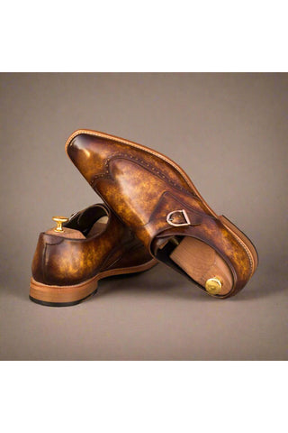 Ambrogio Cognac Patina Leather Monk-Straps Loafers (AMB1058)-AmbrogioShoes