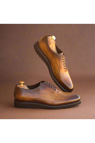 Ambrogio Cognac Patina Leather Plain Oxfords (AMB1091)-AmbrogioShoes