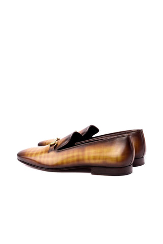 Ambrogio Cognac Patina Leather Slip-on Drake Horsebit Loafers (AMB1390)