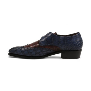 Ambrogio Crocodile Embossed Leather Single Monk Strap (AMB2566)-AmbrogioShoes