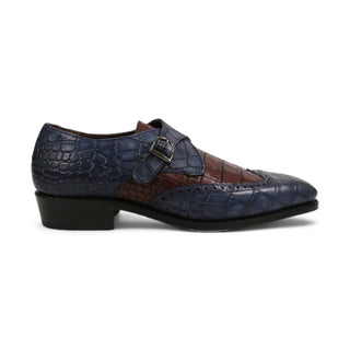 Ambrogio Crocodile Embossed Leather Single Monk Strap (AMB2566)