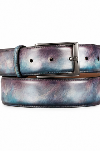Ambrogio Cygnus Cezzane Blue & Purple Patina Leather Hampton Men's Belt (AMBB1049)-AmbrogioShoes