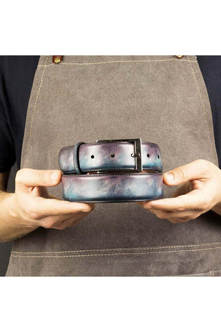 Ambrogio Cygnus Cezzane Blue & Purple Patina Leather Hampton Men's Belt (AMBB1049)-AmbrogioShoes