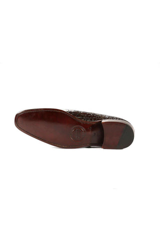 Ambrogio Dark Brown & Burgundy Crocodile Print / Calf-Skin Leather Monk Strap (AMBX1001)-AmbrogioShoes