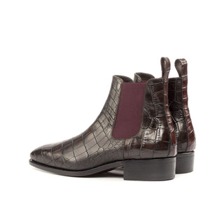 Ambrogio Dark Brown & Burgundy Crocodile Embossed / Leather Chelsea Boots (AMB2082)