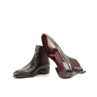Ambrogio Dark Brown & Burgundy Crocodile Embossed / Leather Chelsea Boots (AMB2082)