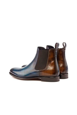 Ambrogio Denim Blue & Brown Crust Patina Leather Chelsea Boots (AMB1025)-AmbrogioShoes