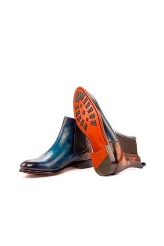 Ambrogio Denim Blue & Brown Crust Patina Leather Chelsea Boots (AMB1025)-AmbrogioShoes
