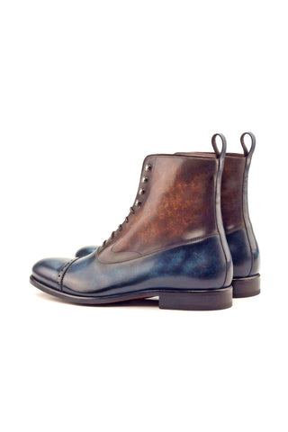 Ambrogio Denim Blue & Brown Patina Leather Balmoral Boots(AMB1200)-AmbrogioShoes