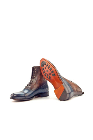 Ambrogio Denim Blue & Brown Patina Leather Balmoral Boots(AMB1200)-AmbrogioShoes