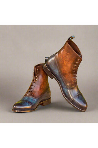 Ambrogio Denim Blue & Brown Patina Leather Balmoral Boots(AMB1200)