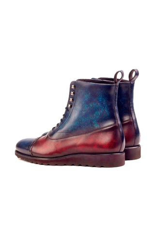 Ambrogio Denim Blue & Burgundy Patina Leather Balmoral Boots (AMB1379)