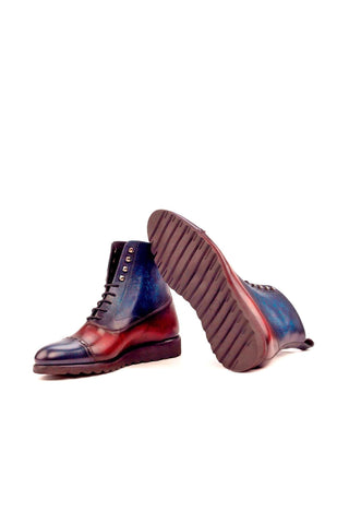 Ambrogio Denim Blue & Burgundy Patina Leather Balmoral Boots (AMB1379)