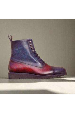 Ambrogio Denim Blue & Burgundy Patina Leather Balmoral Boots (AMB1379)