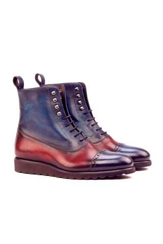 Ambrogio Denim Blue & Burgundy Patina Leather Balmoral Boots (AMB1379)