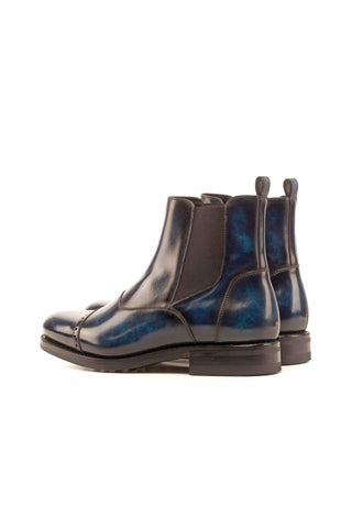 Ambrogio Denim Blue Crust Patina Leather Cap-Toe Chelsea Boots (AMB1033)-AmbrogioShoes