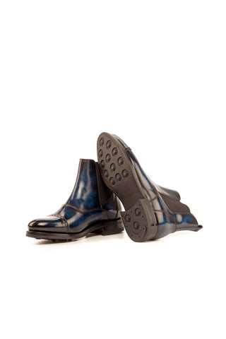 Ambrogio Denim Blue Crust Patina Leather Cap-Toe Chelsea Boots (AMB1033)-AmbrogioShoes
