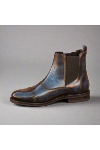 Ambrogio Denim Blue Crust Patina Leather Cap-Toe Chelsea Boots (AMB1033)-AmbrogioShoes