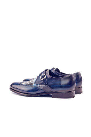 Ambrogio Denim Plaid Sartorial / Patina Leather Monk-Straps Loafers (AMB1060)-AmbrogioShoes