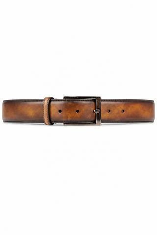 Ambrogio Fire & Cream Patina Leather Hampton Men's Belt (AMBB1052)-AmbrogioShoes