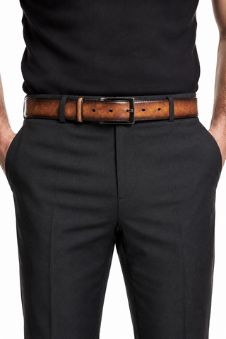 Ambrogio Fire & Cream Patina Leather Hampton Men's Belt (AMBB1052)-AmbrogioShoes