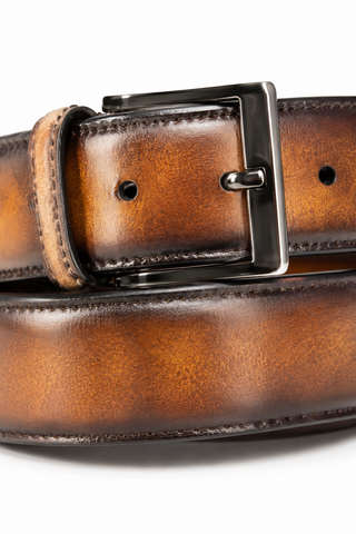 Ambrogio Fire & Cream Patina Leather Hampton Men's Belt (AMBB1052)-AmbrogioShoes