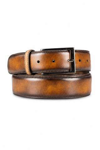 Ambrogio Fire & Cream Patina Leather Hampton Men's Belt (AMBB1052)-AmbrogioShoes