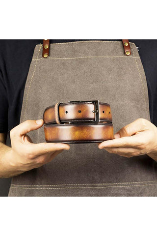 Ambrogio Fire & Cream Patina Leather Hampton Men's Belt (AMBB1052)-AmbrogioShoes