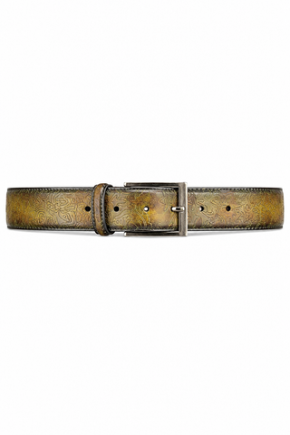 Ambrogio Floral Green Patina Leather Hampton Men's Belt (AMBB1043)-AmbrogioShoes