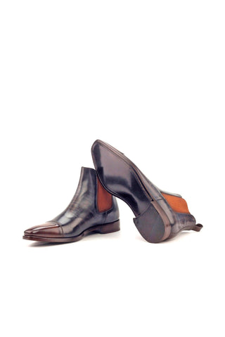 Ambrogio Gray & Brown Crust Patina Leather Cap-Toe Chelsea Boots (AMB1027)-AmbrogioShoes
