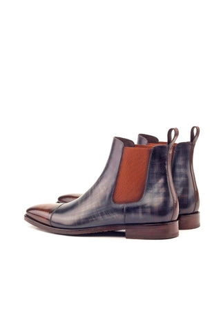 Ambrogio Gray & Brown Crust Patina Leather Cap-Toe Chelsea Boots (AMB1027)-AmbrogioShoes