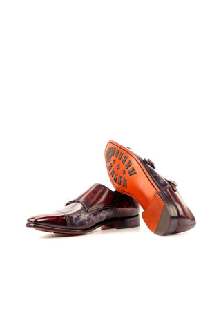 Ambrogio Gray & Burugndy Patina Leather Monk-Straps Loafers(AMB1139)-AmbrogioShoes