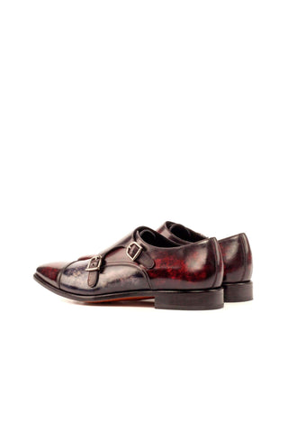 Ambrogio Gray & Burugndy Patina Leather Monk-Straps Loafers(AMB1139)