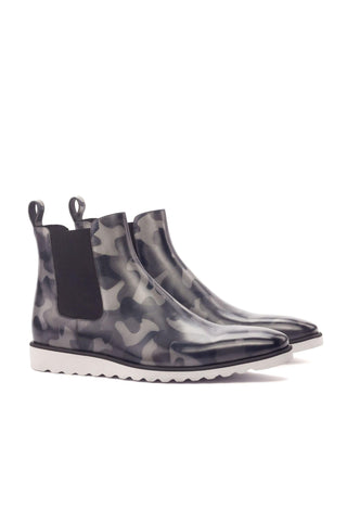 Ambrogio Gray Camo Patina Leather Chelsea Boots (AMB1037)-AmbrogioShoes