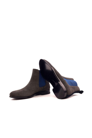Ambrogio Gray & Navy Lux Suede Chelsea Boots (AMB1042)-AmbrogioShoes